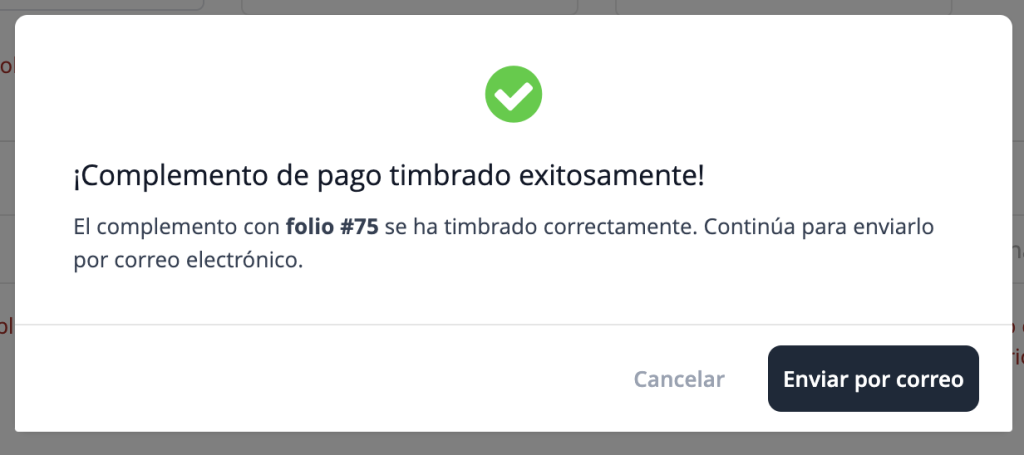 Mensaje de complemento timbrado